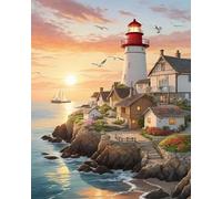 Renqidian Kit de Peinture Diamant Painting Adultes 5D phare Rond Diamond Painting Kit Complet, DIY Art Mosaique Maison Décoration 40x50cm