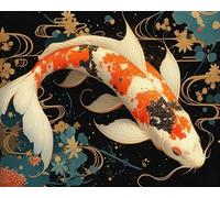 Renqidian Kit de Peinture Diamant Painting Adultes 5D Poissons koï Rond Diamond Painting Kit Complet, DIY Art Mosaique Maison Décoration 40x50 cm