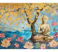 Renqidian Kit de Peinture Diamant Painting Adultes 5D Portraits de lotus Rond Diamond Painting Kit Complet, DIY Art Mosaique Maison Décoration 40x50 cm