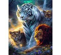 Renqidian Kit de Peinture Diamant Painting Adultes 5D Tigres et Lions Rond Diamond Painting Kit Complet, DIY Art Mosaique Maison Décoration 40x50 cm