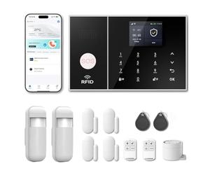 RenseCum Alarme maison sans abonnement sans fil WiFi + 4G pour maison et appartement, kit alarme connectée Smart Life, alertes par appel & SMS, compatible Alexa & Google Assistant (Lot de 12 articles)