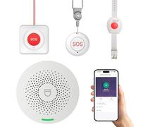 RenseCum Bracelet Alarme Personne Agee avec WiFi - Utilisation sans Abonnement, Étanche IP55, Alarme Interne avec Notification Via Application, Volume Réglable (Pack de 4 Produits)