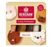 Renshaw Fondant Multipack, Natural Colours, 5x100 g | Pâte à sucre goût Vanille, Set avec 5 x 100 g couleurs naturelles, Marron clair, Marron foncé, Noir, Blanc & Rose pâle