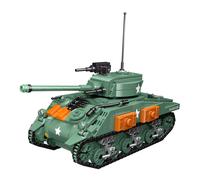 Rentrée scolaire CAYI M4 Sherman char moyen kit de modèle de blocs de construction, 740 pièces, Design militaire réaliste de la Seconde Guerre mondiale, Cadeau de jouet de construction DIY pour constr
