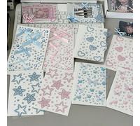 [Rentrée scolaire] Ensemble complet style INS autocollants strass rose et bleu, mini nœud mignon, cœur, papillon, étoiles, convient pour décorer les cartes, les scrapbooks, les coques de téléphone, la