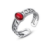 Rentu de couple S925 réglable pour les dames - 1 paire en noir/rouge Treasure de couleur incrustée anneau de doigt, bijoux pour femmes Gift de fête de mariage