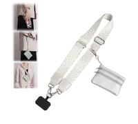 RENUIS Clip and Go Sangle de téléphone réglable avec pochette à fermeture éclair pour téléphone multifonction avec bandoulière portefeuille (imprimé léopard, blanc argenté)