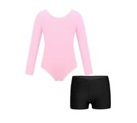 renvena 2 Pièces Body Combinaison De Gymnastique Fille Enfant Body Justaucorps De Ballet À Manches Longues Short De Gymnastique Tenue De Danse Classique Vêtements De Danse Rose et Noir 3-4 Ans