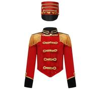 renvena 2 Pièces Costume De Dompteur Cirque Enfant Manches Longues Manteau À Franges En Velours Veste Élégante Vintage Queue De Pie Costume Cosplay D Halloween Rouge 11-12 ans