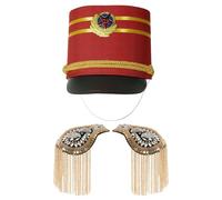 renvena Accessoires Costume Groupe Percussion Dorchestre Chapeau Fanfare Avec Chaîne Batteur Percussion Pompons Et Épaulières Or et type H Taille unique