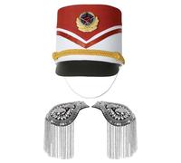 renvena Accessoires Costume Groupe Percussion Dorchestre Chapeau Fanfare Avec Chaîne Batteur Percussion Pompons Et Épaulières Argent et type C Taille unique