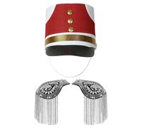 renvena Accessoires Costume Groupe Percussion Dorchestre Chapeau Fanfare Avec Chaîne Batteur Percussion Pompons Et Épaulières Argent et type B Taille unique