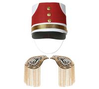 renvena Accessoires Costume Groupe Percussion Dorchestre Chapeau Fanfare Avec Chaîne Batteur Percussion Pompons Et Épaulières Or et type B Taille unique