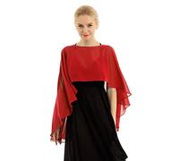renvena Cape Femme Poncho Châle Écharpe Mousseline de Soie Foulard Cardigan pour Mariage Soirée Plage Cérémonie Boléro pour Robe Rouge Taille Unique