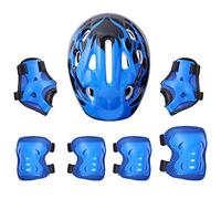 renvena Casque Vélo Enfant Kit de Protections 7Pièces Casque Genouillères Coudières avec Protège-Poignets pour BMX Patin Roulettes Skateboard Scooter Fille Garçon Bleu B Taille unique