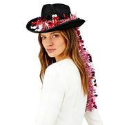 renvena Chapeau Cowboy Saint Valentin Avec Guirlandes Franges Métalliques Luisantes Et Large Bord Chapeaux Cowgirl Ouest Pour Femmes Noir Taille unique