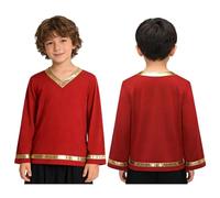 renvena Chemise Danse Louange Manches Longues Brillantes pour Garçons Pull Over Col V Tops Culte Liturgique Tenues Performance Chœur Deéglise Rouge 11-12 Ans