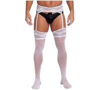 renvena Collants Ouverture Du Cul Sous Libérés Aux Patchwork En Dentelle Florale Pour Homme Avec Jarretières Blanc Taille unique