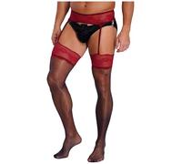 renvena Collants Ouverture Du Cul Sous Libérés Aux Patchwork En Dentelle Florale Pour Homme Avec Jarretières Bourgogne et noir Taille unique