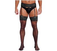 renvena Collants Ouverture Du Cul Sous Libérés Aux Patchwork En Dentelle Florale Pour Homme Avec Jarretières Noir Taille unique
