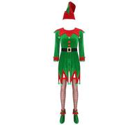 renvena Costume Adulte Cosplay De Noël Accessoires Déguisement Pièces Ensemble Oreilles Elfe Grelots Pompon Chapeau Noël Tenue Ceinture Chaussettes Pour Fête Vert M