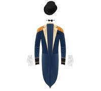 renvena Costume De Dompteur De Cirque Pour Homme Présentateur Ensemble Pièces Queue Pie Veste À Glands Chapeau Collier Gants Costume Cosplay Pour Halloween Bleu foncé S
