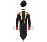 renvena Costume De Dompteur De Cirque Pour Homme Présentateur Ensemble Pièces Queue Pie Veste À Glands Chapeau Collier Gants Costume Cosplay Pour Halloween Noir M