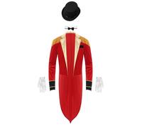 renvena Costume De Dompteur De Cirque Pour Homme Présentateur Ensemble Pièces Queue Pie Veste À Glands Chapeau Collier Gants Costume Cosplay Pour Halloween Rouge S