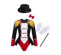 renvena Costume De Dompteuse Pour Petite Mädchen Costume De Maître Piste Cirque Bande Directeur Combinaison Chapeau Banquet Magicien Couvrechef Gants Carnaval Noir 15-16 ans