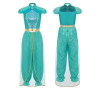 renvena Costume De Princesse Arabe Pour Femme Rompers Orné De Paillettes Costume Danse Orientale Cosplay D Halloween Carnaval Bleu clair 4XL