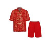 renvena Costume De Spectacle Pour Garçons Costume Chinois Tang Avec Dragon Brodé Uniforme De Kung Fu Traditionnel Hanfu Danse Et Chorale Masculine Rouge H 13-14 ans