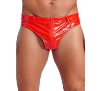 renvena Culottes en Latex pour Hommes Shorts en Faux Cuir Bas De Taille pour Rave Culotte À Fermeture Éclair Au Sexe Short Rouge XXL