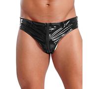 renvena Culottes en Latex pour Hommes Shorts en Faux Cuir Bas De Taille pour Rave Culotte À Fermeture Éclair Au Sexe Short Noir L