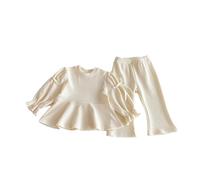 renvena Ensemble À Deux Pièces Pour Petites Filles Toutpetites Chemisier À Col Rond Avec Nœuds Papillons Manches Longues Bouffantes En Mousseline Jupe Basse Avec Beige 18-24 mois