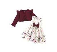 renvena Ensemble De Robe À Manches Longues Pour Filles Bébés Nourrissons Toutpetits Nouveaunés Toutpetits Ensemble De Robe De Mode Et De Gilet Bourgogne 9-12 mois