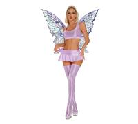 renvena Femme Costume Fée Elf Cosplay Haut Court Lustré Avec Minijupe Et Bas Hauts Cuisses Ailes Papillon Violet M