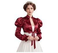 renvena Femme Manteau Spectacle D'Équitation Costume Renaissance Steampunk | Chandail Court Satin Invité Mariage,Costume Spencer Empire Du Xviiie Siècle,Epaules Ouverte L'Avant,Soirée,Noël,Rave