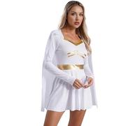 renvena Femme Robe De Déesse Grecque Antique Toge Vêtement Médiéval Renaissance Costume Cosplay D Halloween Déguisement Jeu De Rôle Spectacle Théâtral Blanc L