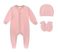 renvena Girls bébé fille bébé garçon fille Baby Coming Home Outfit Baby Bodysuits With Cap And Mittens Rose 3-6 mois