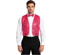 renvena Homme Crop Top Veste Cardigan Disco Jacket Brillant Gilet Danse De Rose Vif M