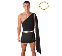 renvena Homme Toge Antique Grecque Robe D Empereur Médiéval Romain Costume De César Augustus Costume Cosplay D Halloween Renaissance Avec Couvre Chef Noir L