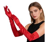 renvena Longues Gants Satin Brillant Élastiques Gants Dopéra Des Années 1920 Pour Les Soirées Danse Soirée Pour Femmes Rouge Taille unique