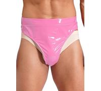 renvena Pantalons Courts en Latex Brillant pour Hommes Look Mouillé Sousvêtements en Cuir PVC String Tongs Sousvêtements Féminins pour Sissies Pantalonsculottes Rose 4XL