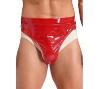 renvena Pantalons Courts en Latex Brillant pour Hommes Look Mouillé Sousvêtements en Cuir PVC String Tongs Sousvêtements Féminins pour Sissies Pantalonsculottes Rouge 3XL