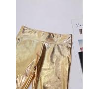 renvena Pantalons Évasés Métalliques Brillants pour Filles en Jambes De Cloche avec Bordure Froncée Pantalons Leggings Haute Taille Pantalons De Danse Hiphop Et De Or 9-10 Ans