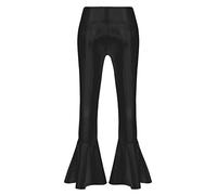 renvena Pantalons Évasés Métalliques Brillants pour Filles en Jambes De Cloche avec Bordure Froncée Pantalons Leggings Haute Taille Pantalons De Danse Hiphop Et De Noir 13-14 Ans