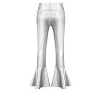 renvena Pantalons Évasés Métalliques Brillants pour Filles en Jambes De Cloche avec Bordure Froncée Pantalons Leggings Haute Taille Pantalons De Danse Hiphop Et De Argent 15-16 Ans