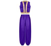 renvena Pièces Costume De Prince Arabe Pour Enfants Veste Brillante Et Pantalon Harem Cosplay Super Mario Pour Halloween Carnaval Fêtes À Thème Violet 11-12 ans