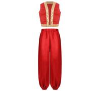 renvena Pièces Costume De Prince Arabe Pour Enfants Veste Brillante Et Pantalon Harem Cosplay Super Mario Pour Halloween Carnaval Fêtes À Thème Rouge 13-14 ans