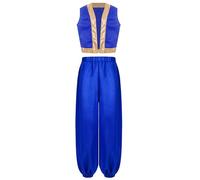 renvena Pièces Costume De Prince Arabe Pour Enfants Veste Brillante Et Pantalon Harem Cosplay Super Mario Pour Halloween Carnaval Fêtes À Thème Bleu royal 7-8 ans